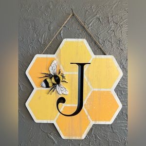 15” Wood “J” Bee Wall Decor